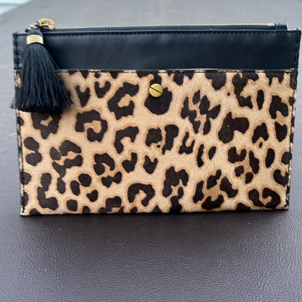 J.Crew died shared sheared calf hair and leather clutch new tags